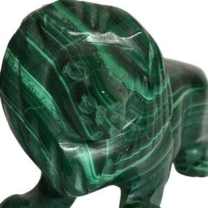 MALACHITE Hand-Carved Lion Figurine Zaire Congo 3" Crystal Healing Protection